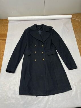 H&M Black Double-Breasted Wool-Blend Pea Coat with Brass Buttons